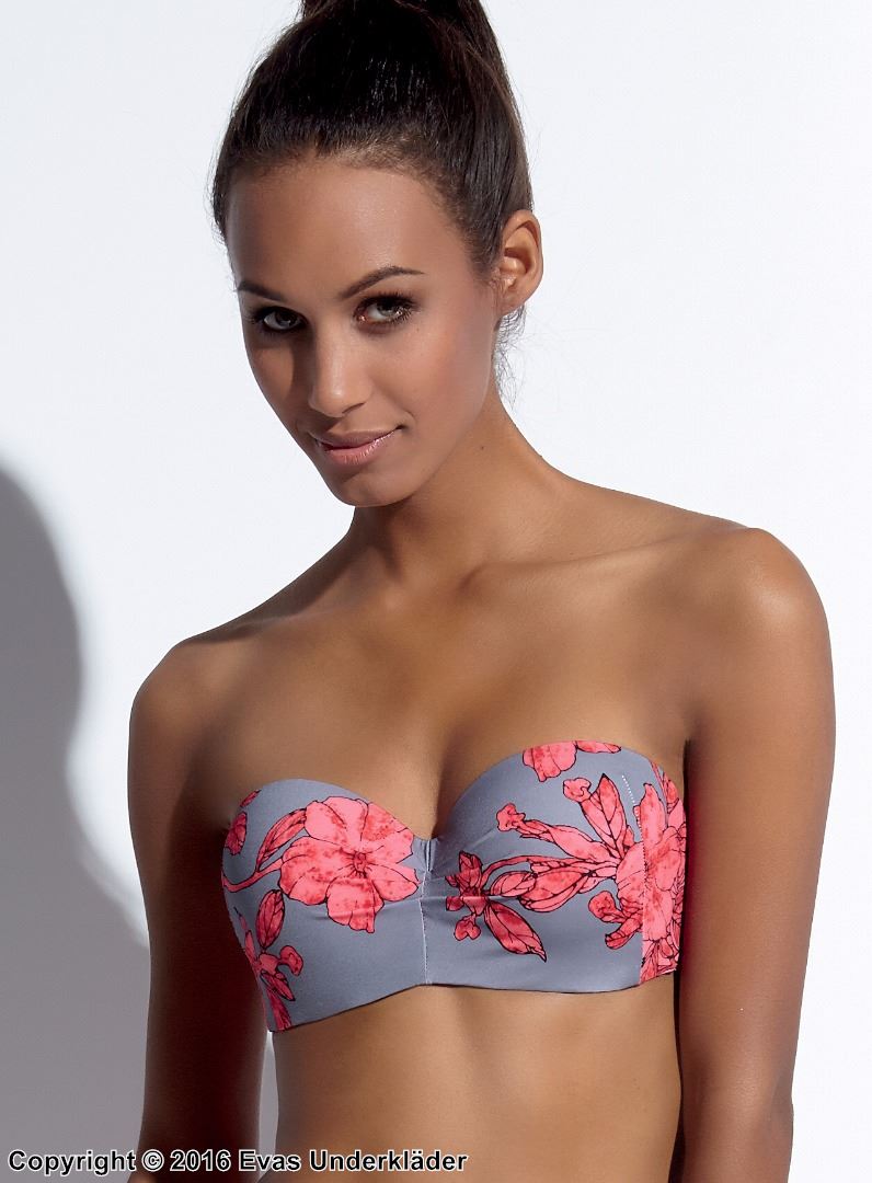 Bandeau bikini top, floral print